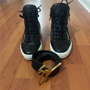 Giuseppe Zanotti Black and Gold High-Top Sneakers